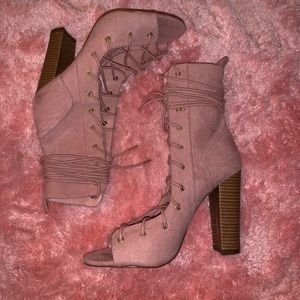 Pink Lace Up Ankle Booties